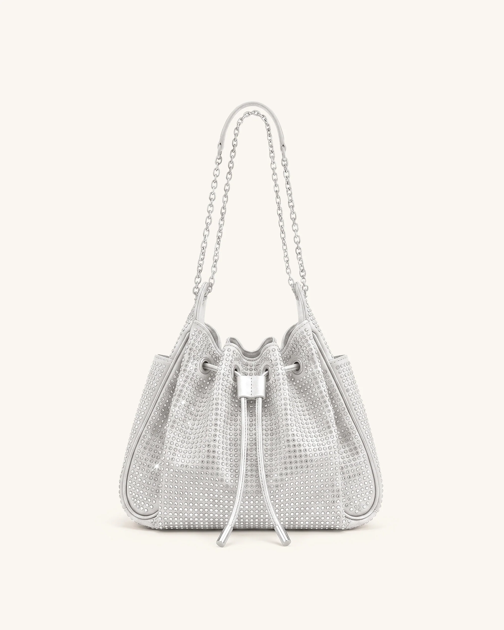 Rowan Small Artificial Crystal Chain Bucket Bag - Silver