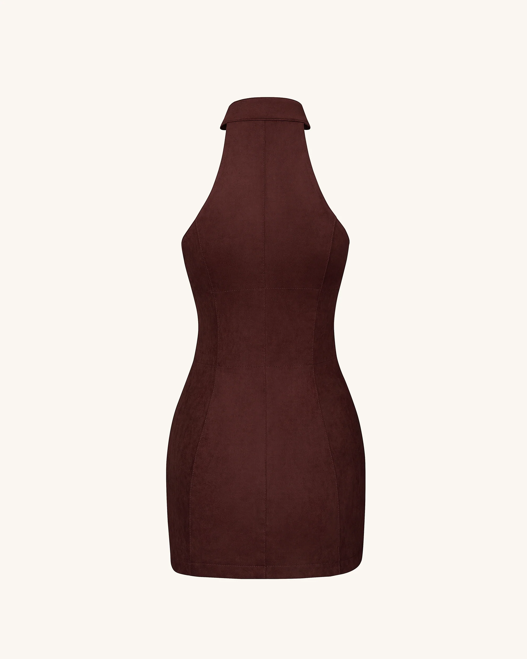 Ruby Halter Neck Zipper Mini Dress - Coffee Red - Image 4