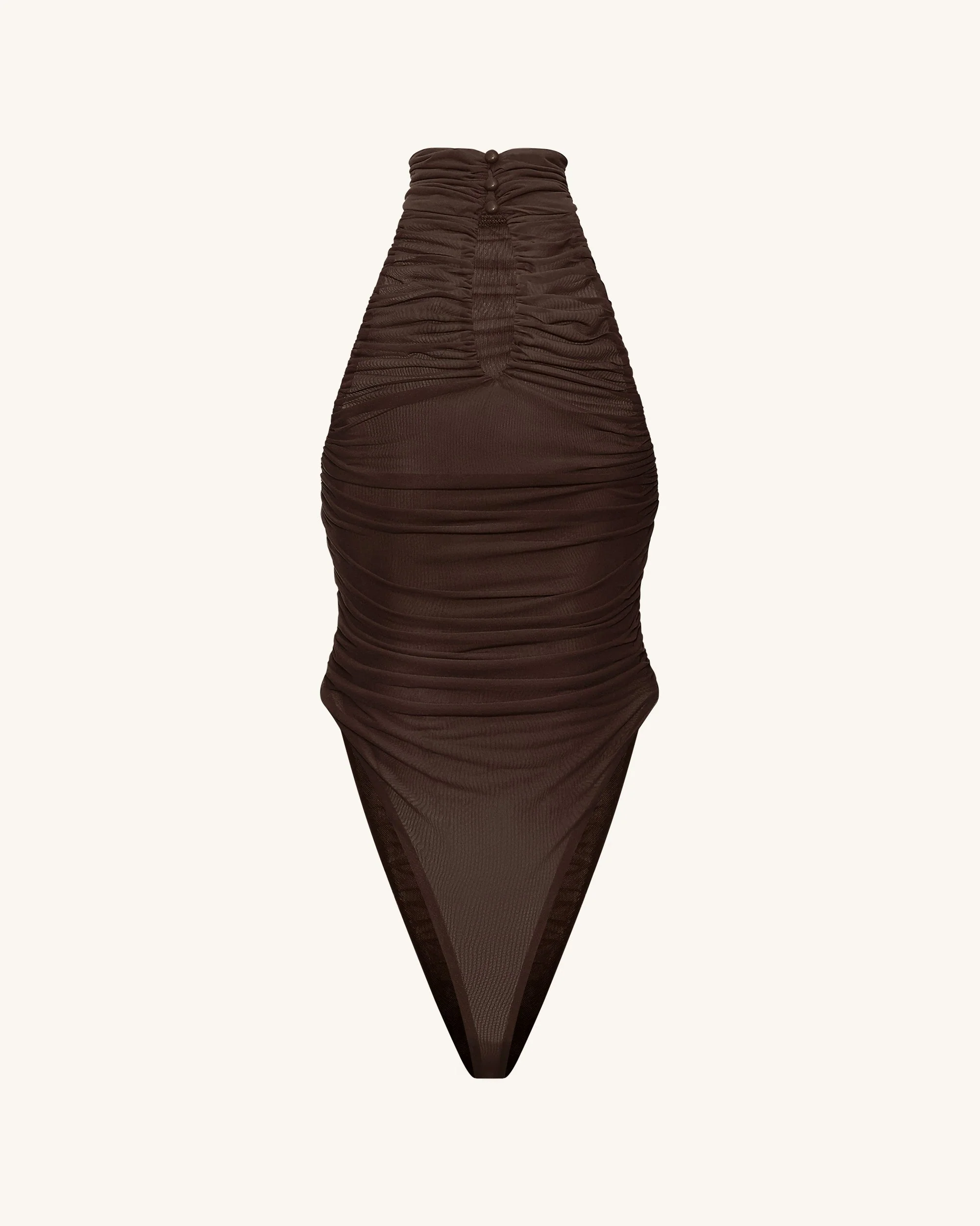 Ruched Twist-Front Halter Bodysuit - Brown - Image 8