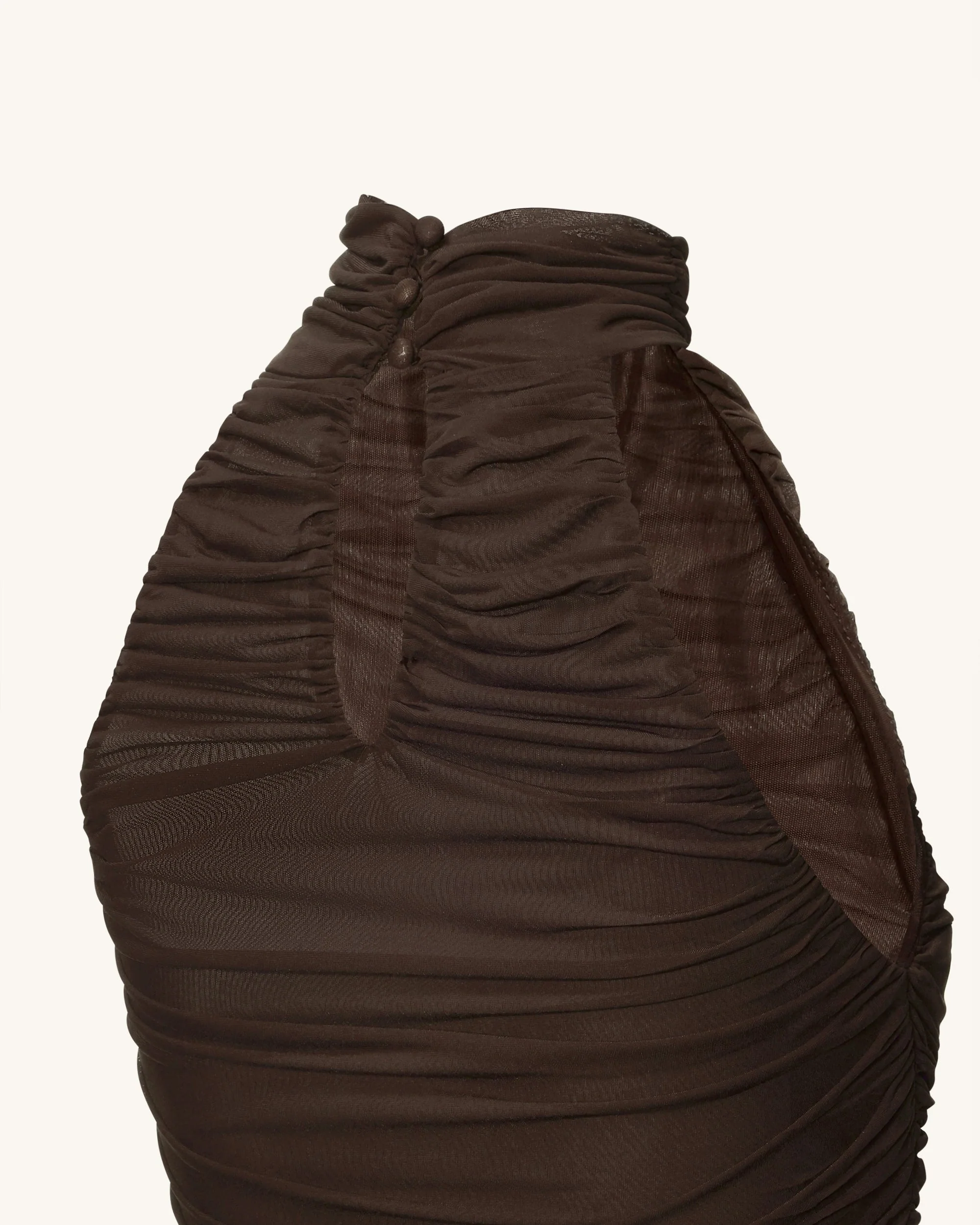 Ruched Twist-Front Halter Bodysuit - Brown - Image 9