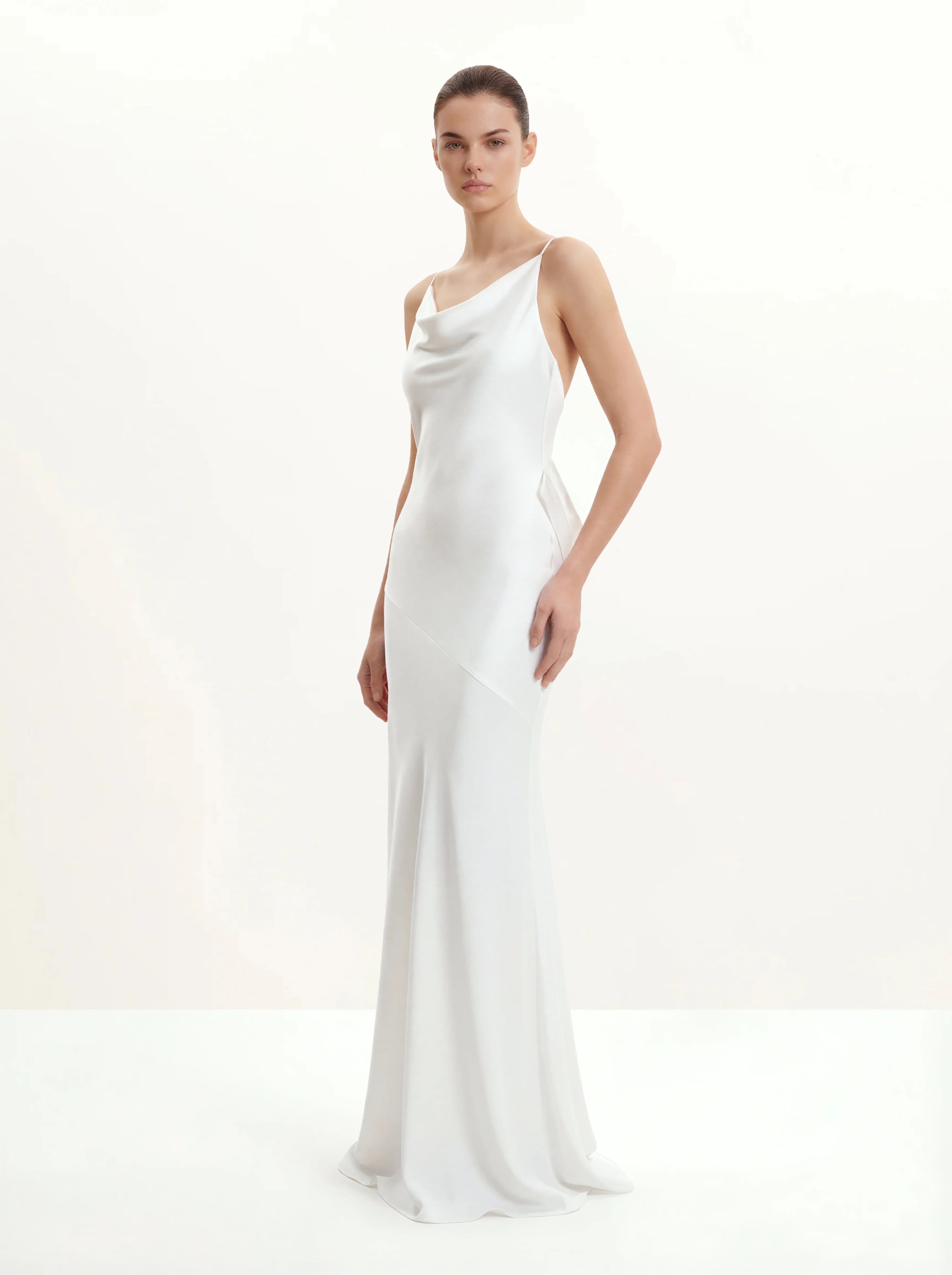 Satin Cowl-Neck Bow-Back Maxi Dress - White - Image 2