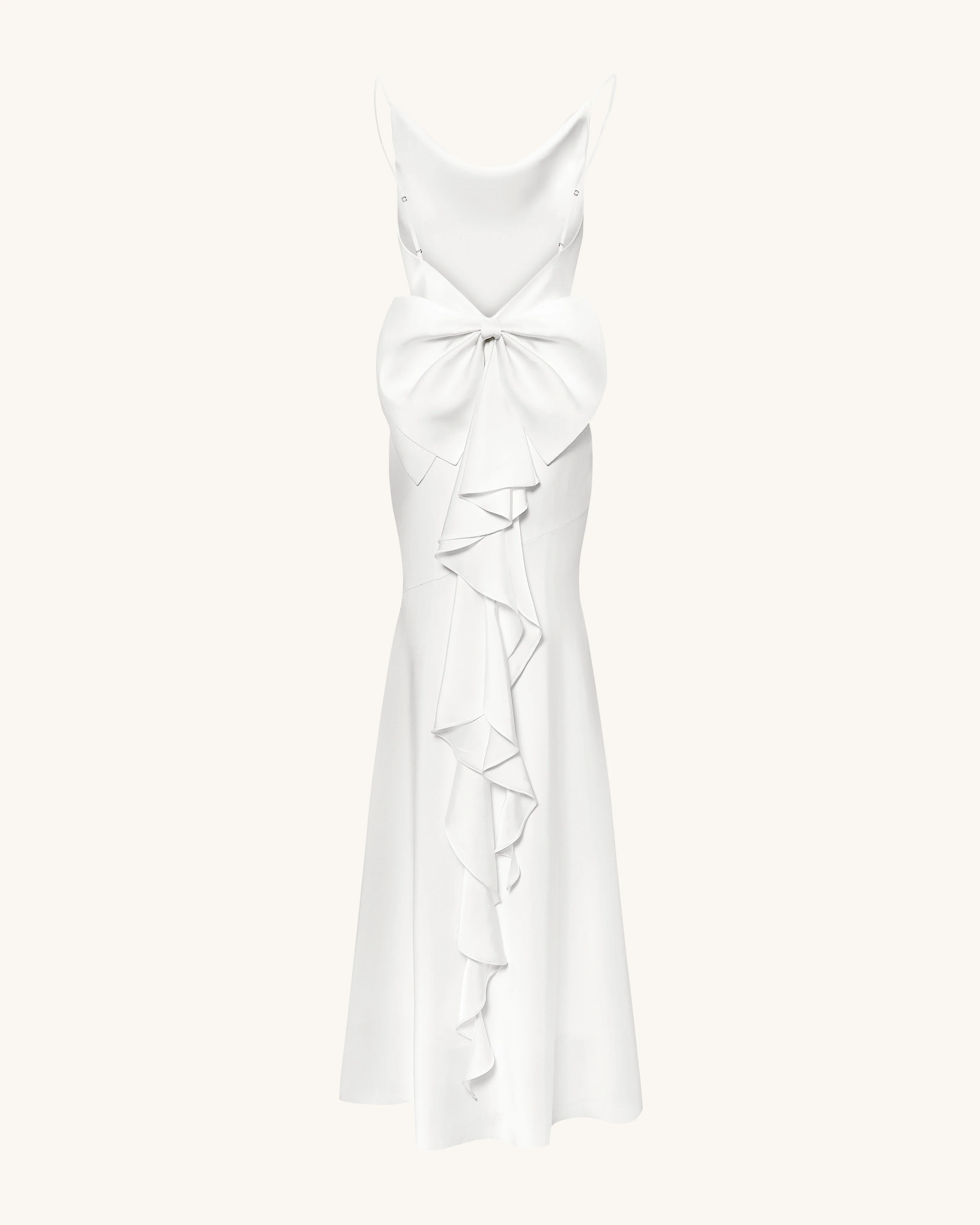Satin Cowl-Neck Bow-Back Maxi Dress - White - Image 6