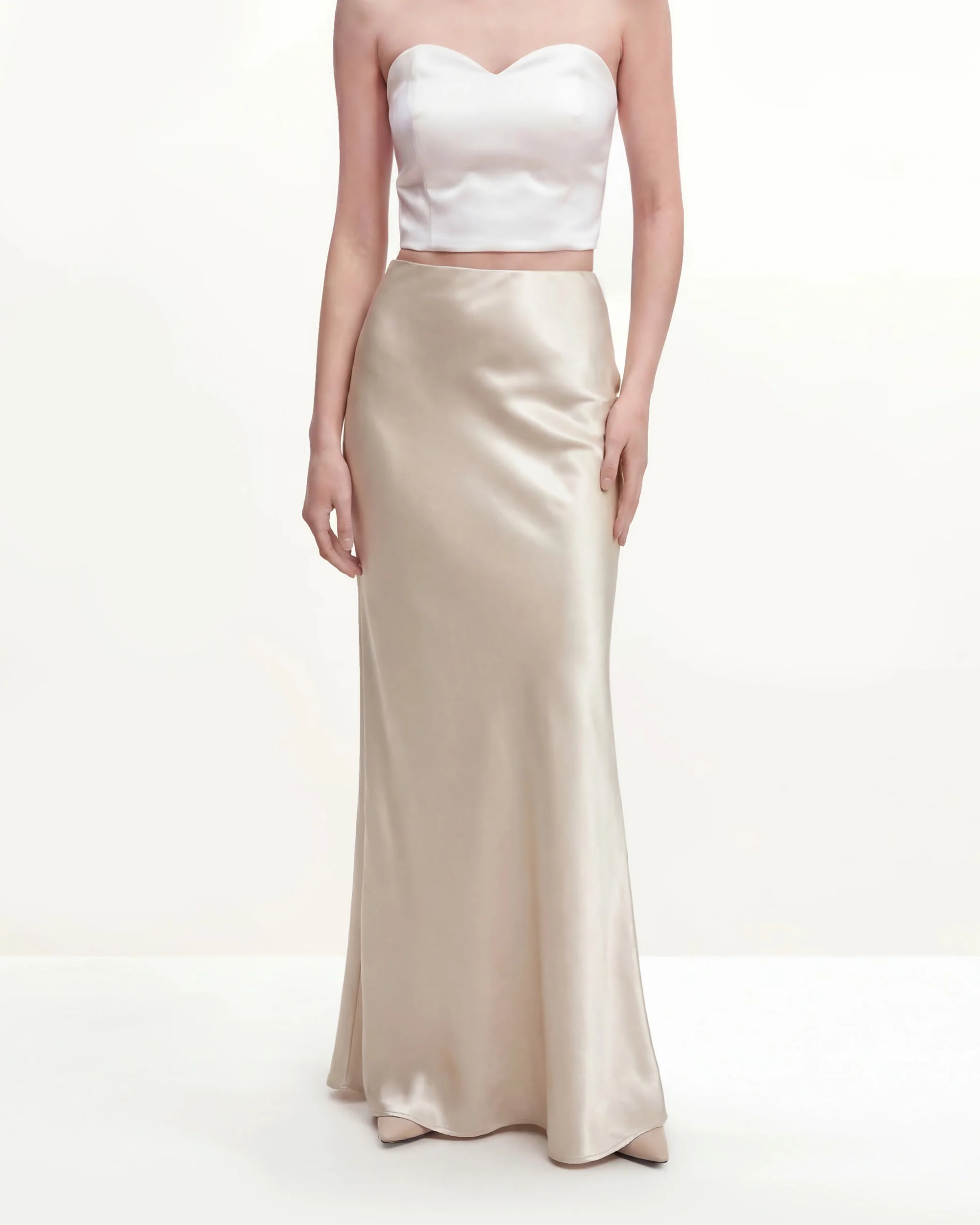 Satin-Feel Draped Maxi Skirt - Cream - Image 2