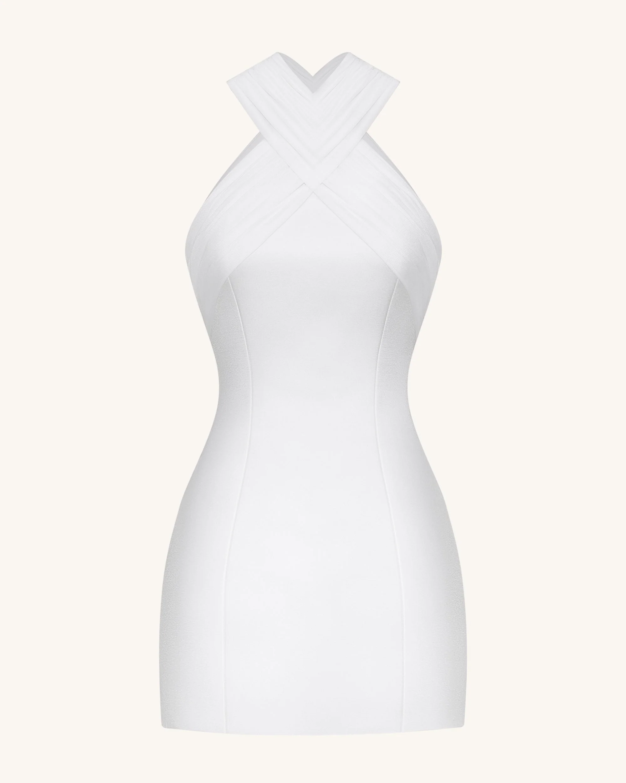 Satin Mini Dress with Tulle Cross-Halter - White - Image 6
