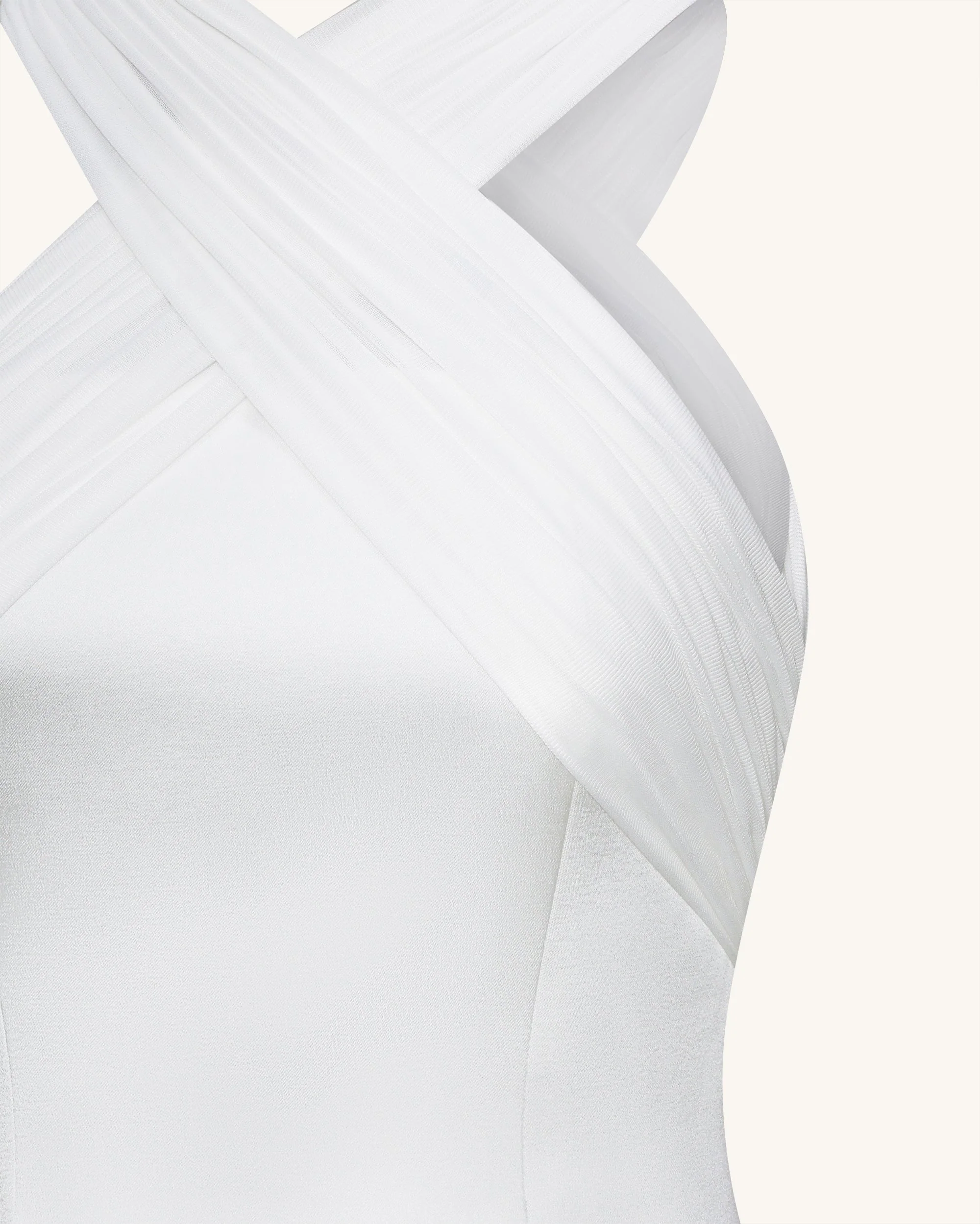 Satin Mini Dress with Tulle Cross-Halter - White - Image 9