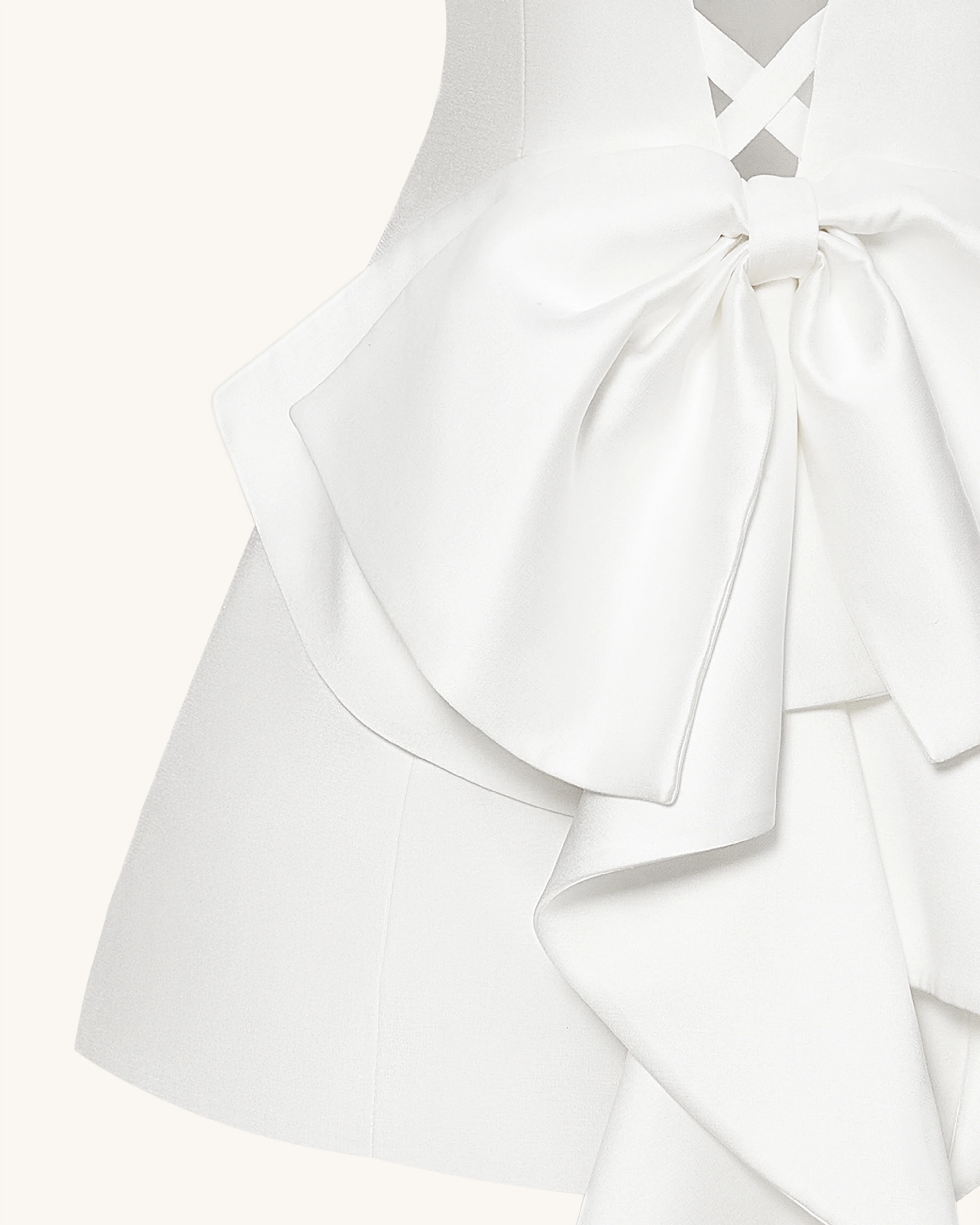 Satin Strapless Bow-Back Mini Dress - White - Image 7
