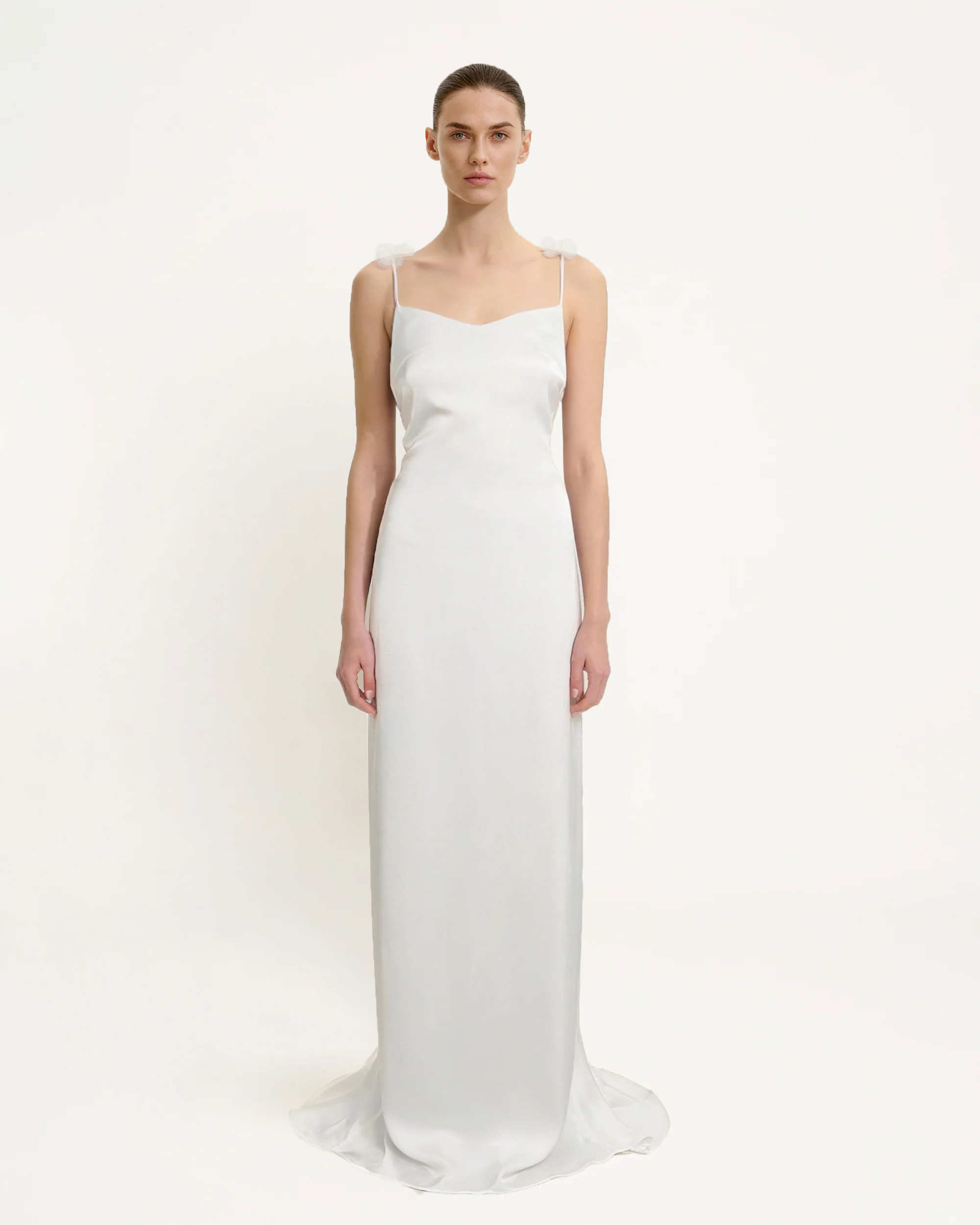 Satin Strappy Maxi Dress with Floral Streamers - White - Image 2