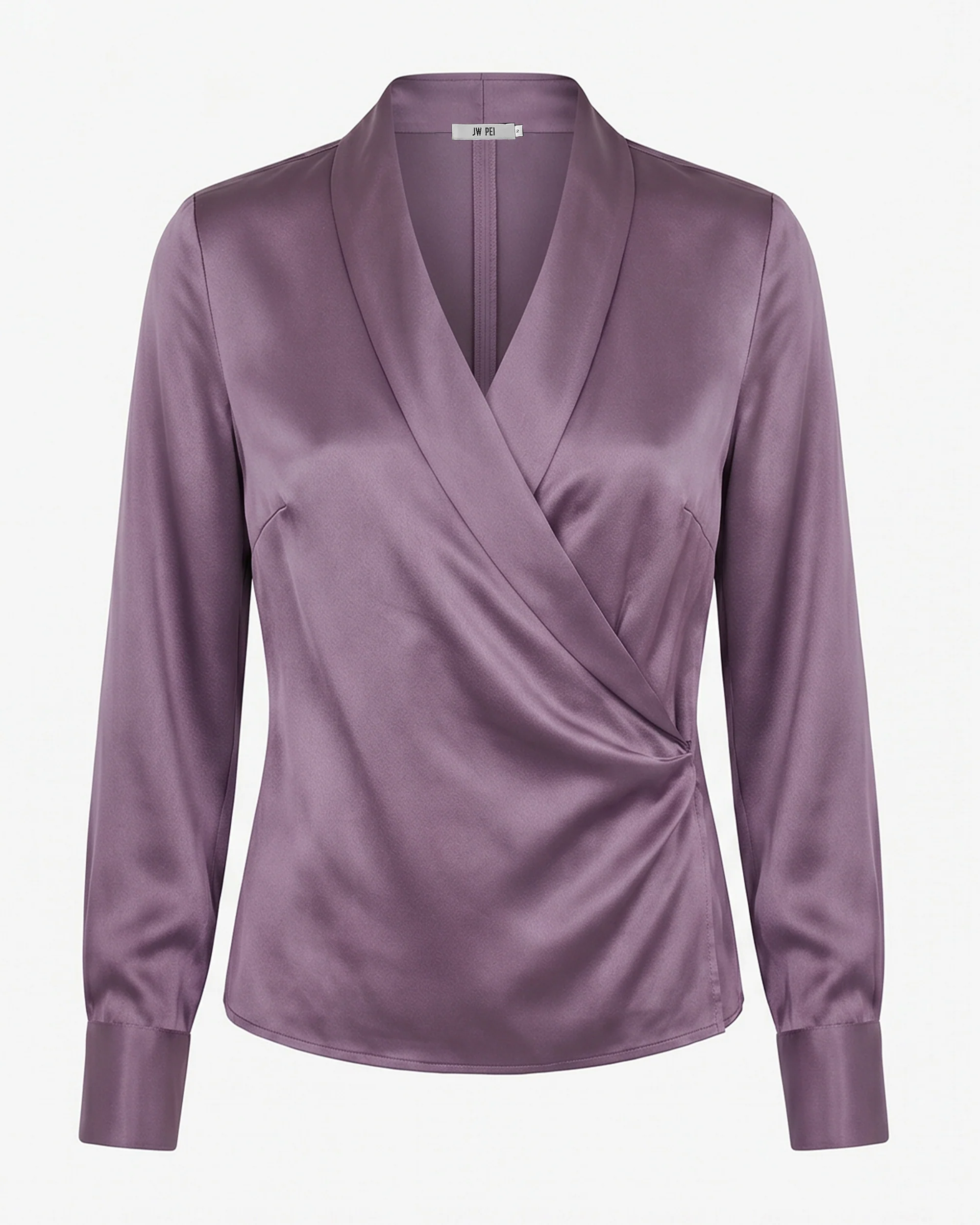 Satin Wrap V Neck Long Sleeve Blouse - Dusty Mauve - Image 2