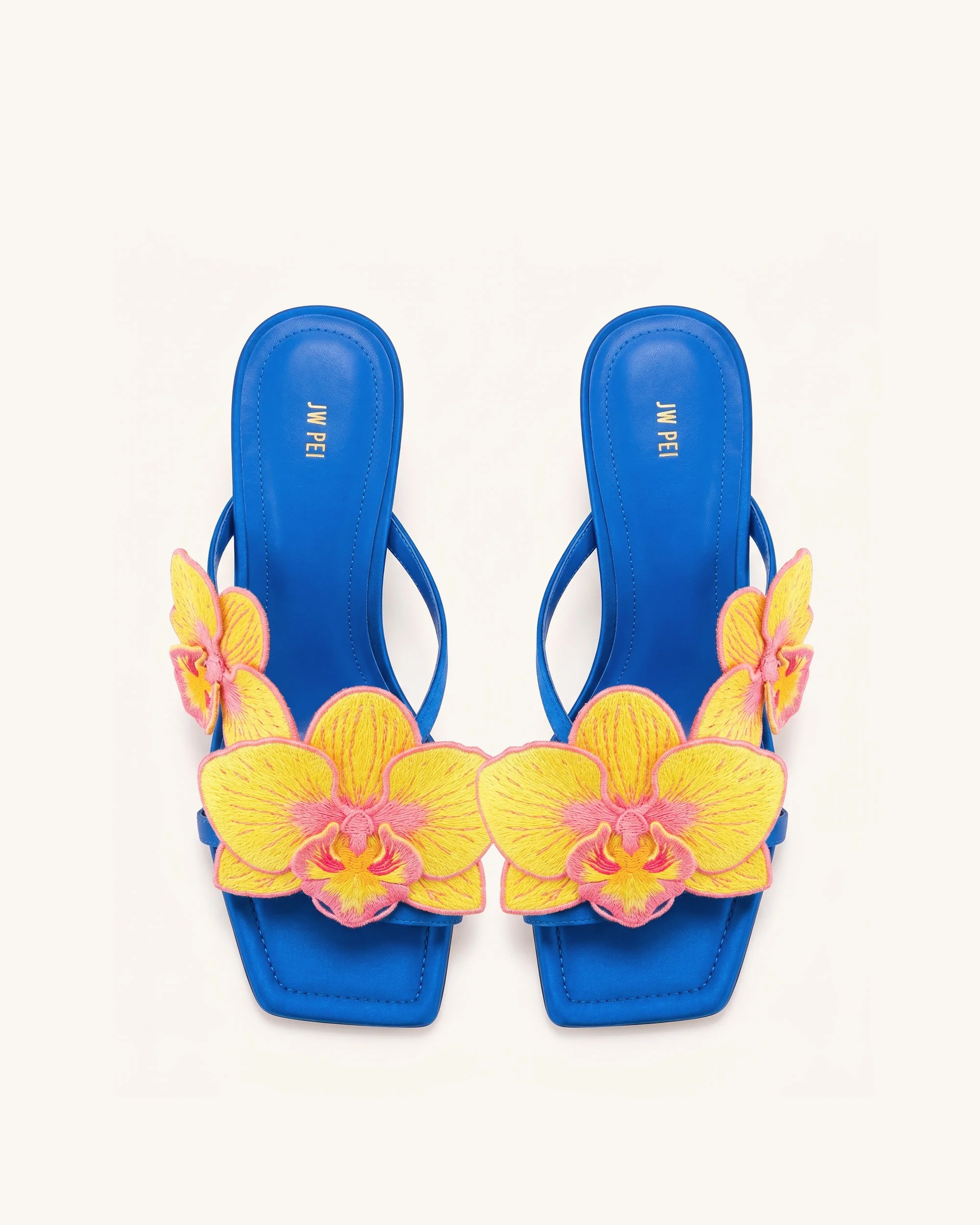 Serena Orchid Embroidered Toe Ring Heeled Sandals - Royal Blue - Image 3