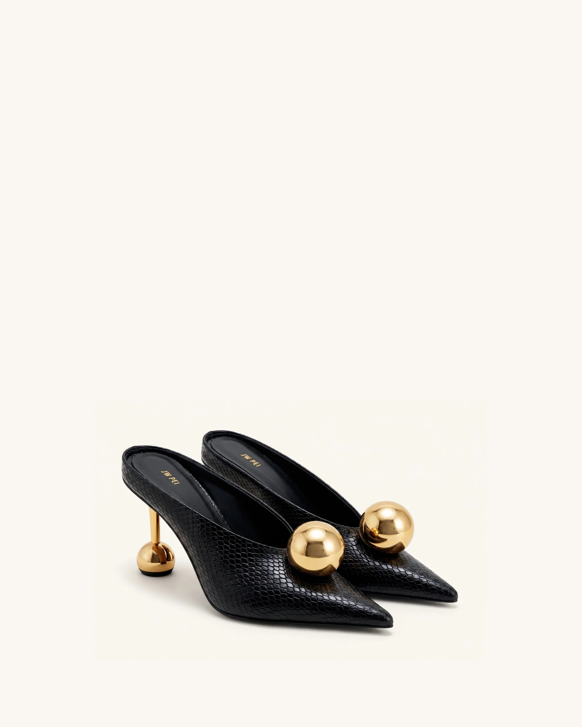 Sofia Angled Vamp Snakeskin Heel Mules - Black - Image 2
