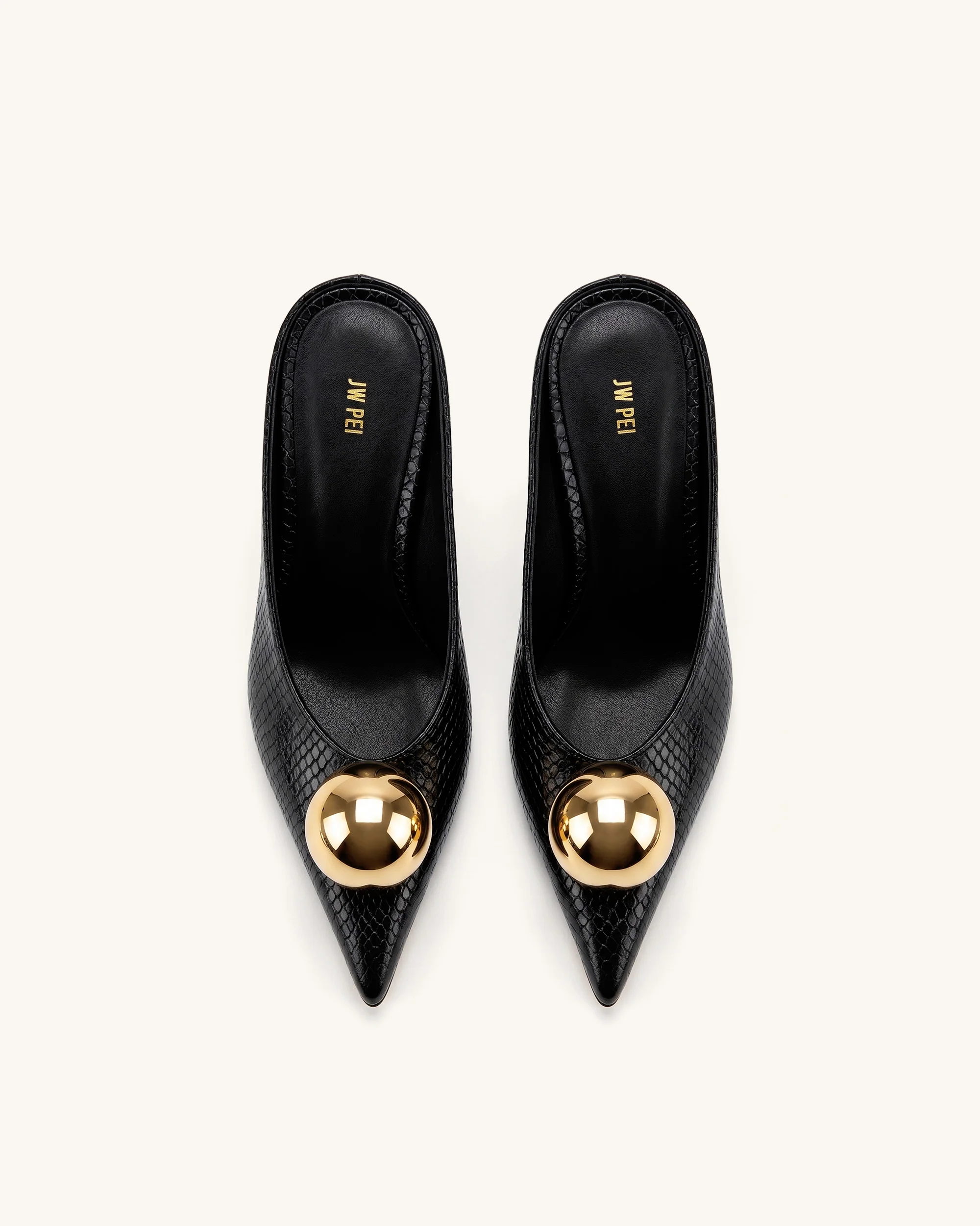 Sofia Angled Vamp Snakeskin Heel Mules - Black - Image 3