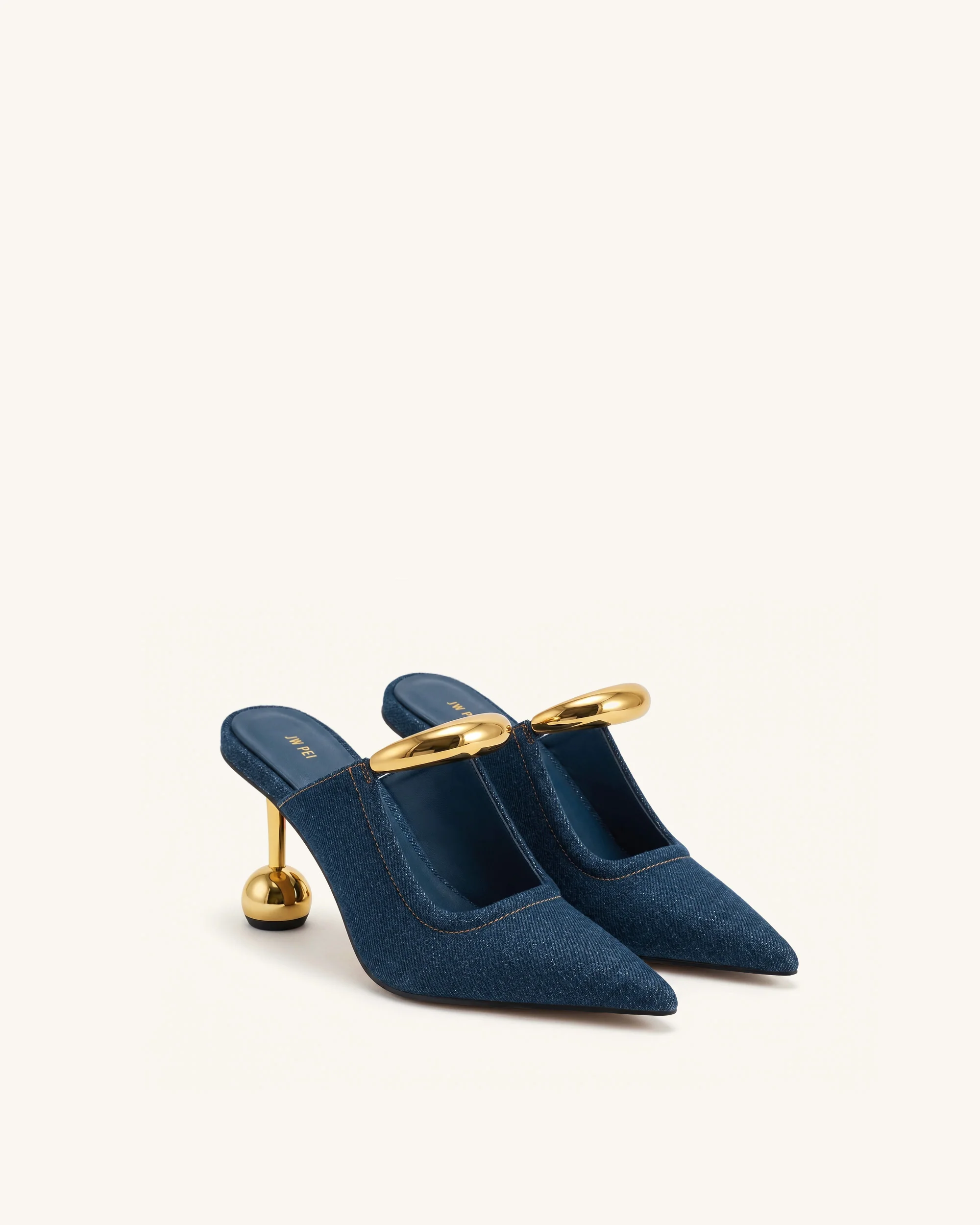 Sofia Metal Accent Sphere Heel Mules - Denim Blue - Image 2