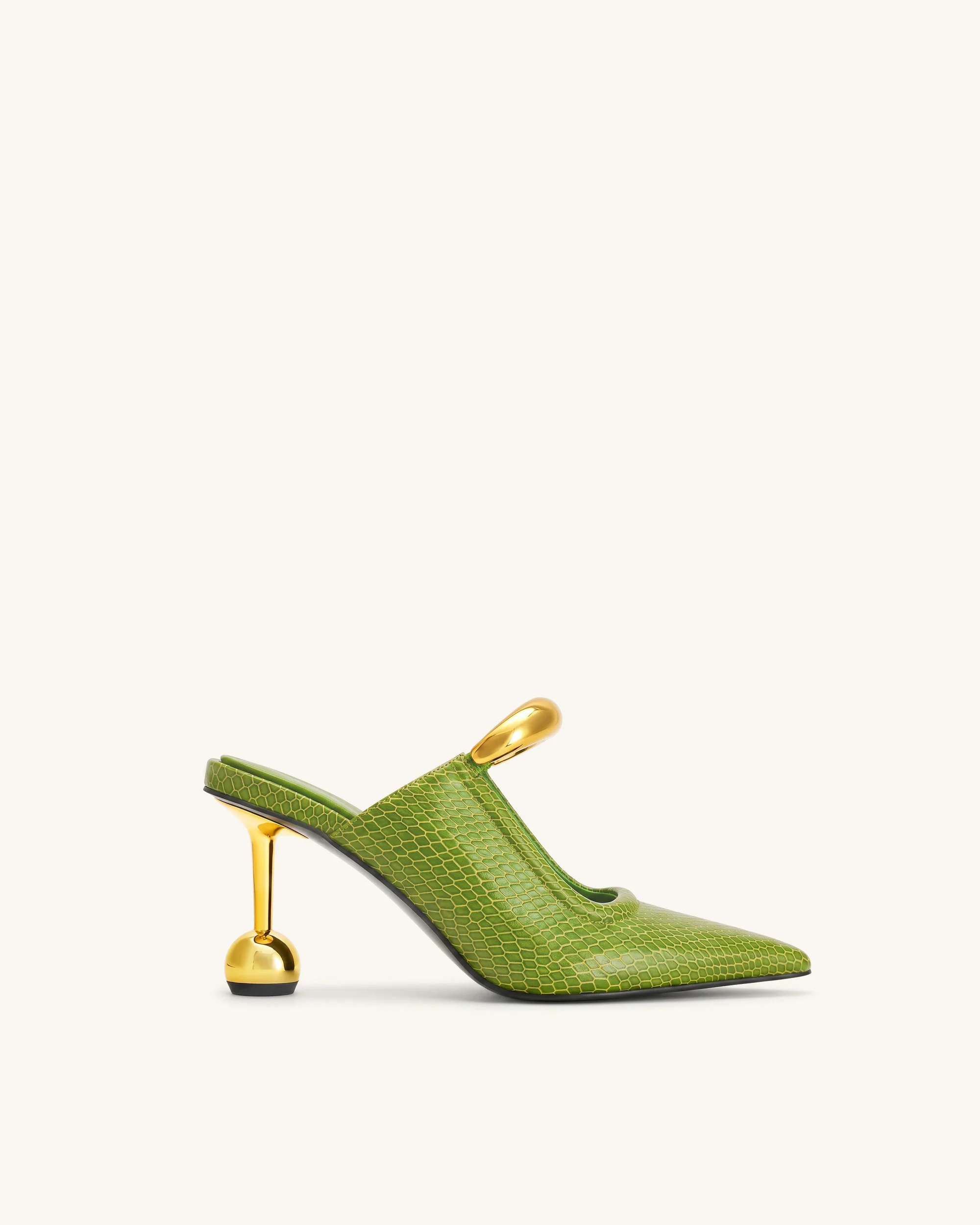 Sofia Metal Accent Sphere Heel Mules - Green