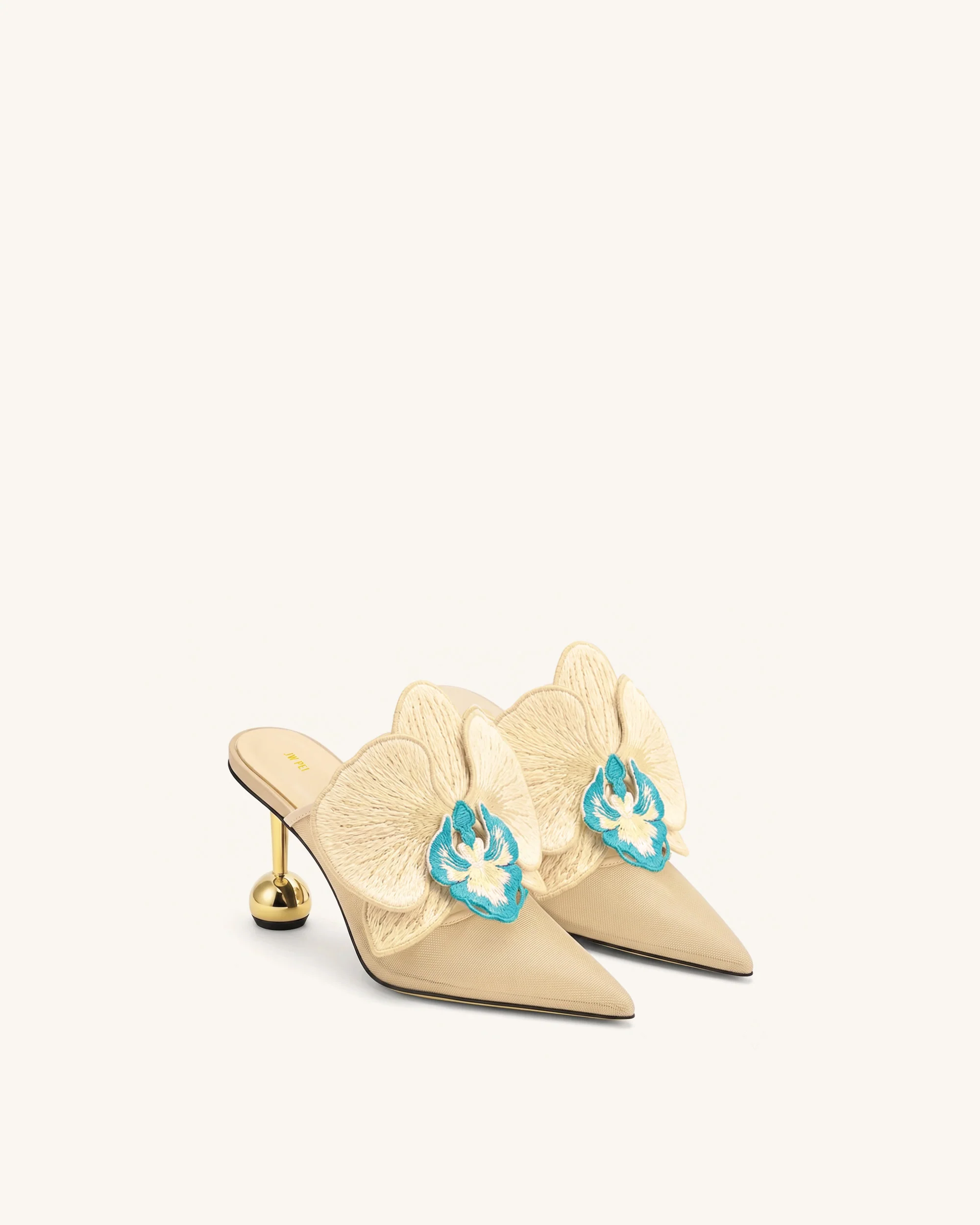 Sofia Orchid Sphere Heel Mules - Beige - Image 2