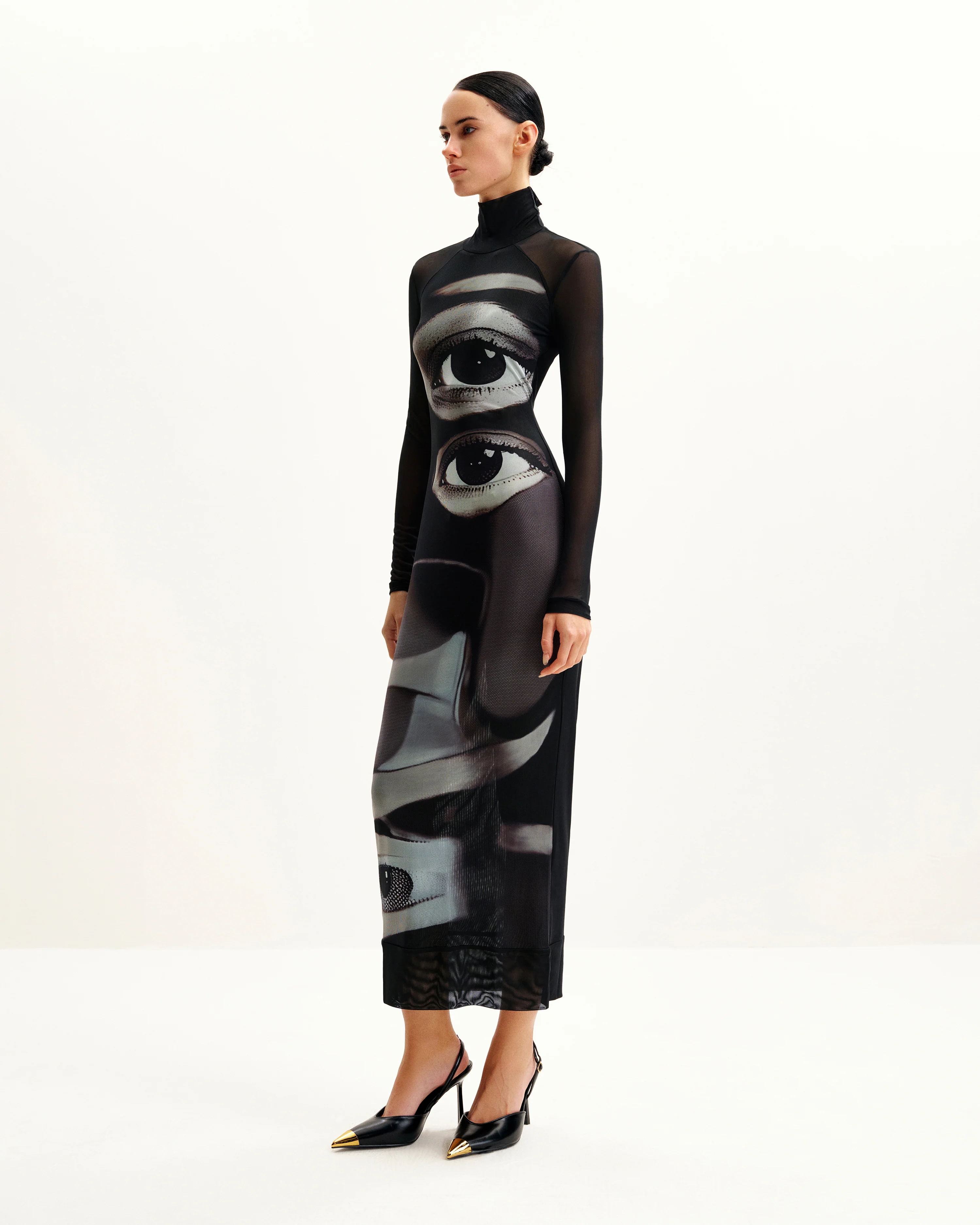 Sophia Eye Print Mesh Dress - Black/White - Image 2
