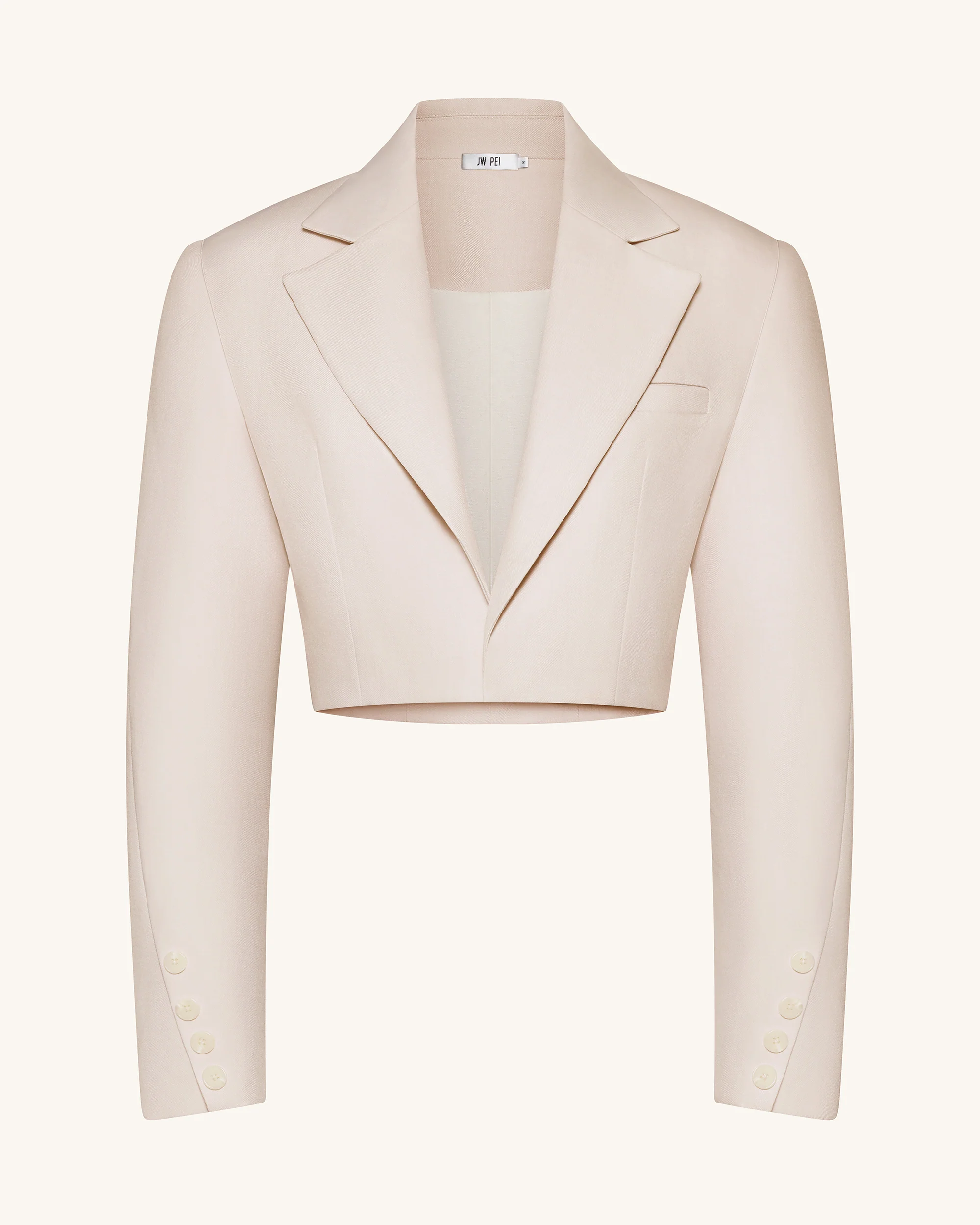 Structured Power-Shoulder Cropped Blazer - Beige - Image 4