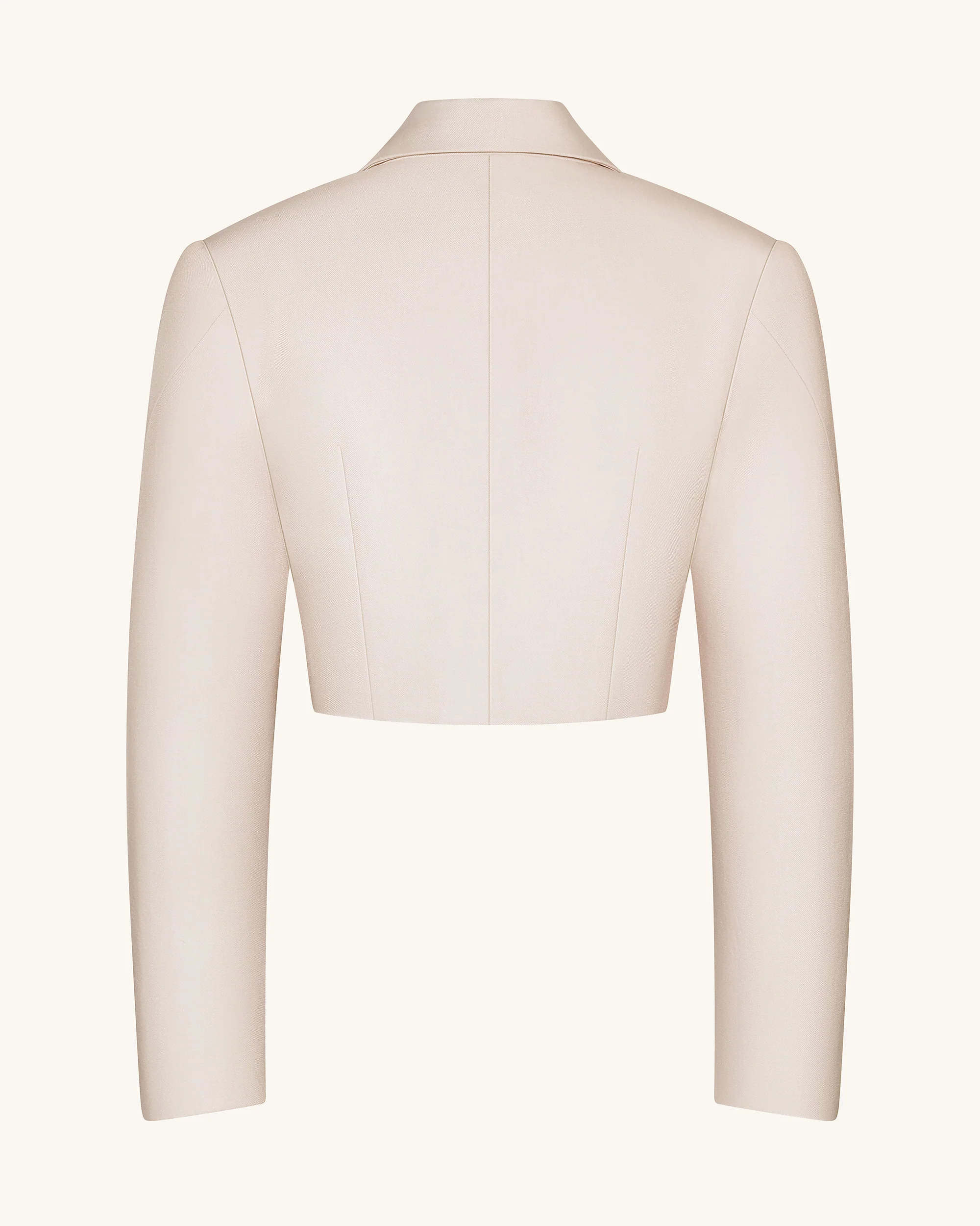 Structured Power-Shoulder Cropped Blazer - Beige - Image 5