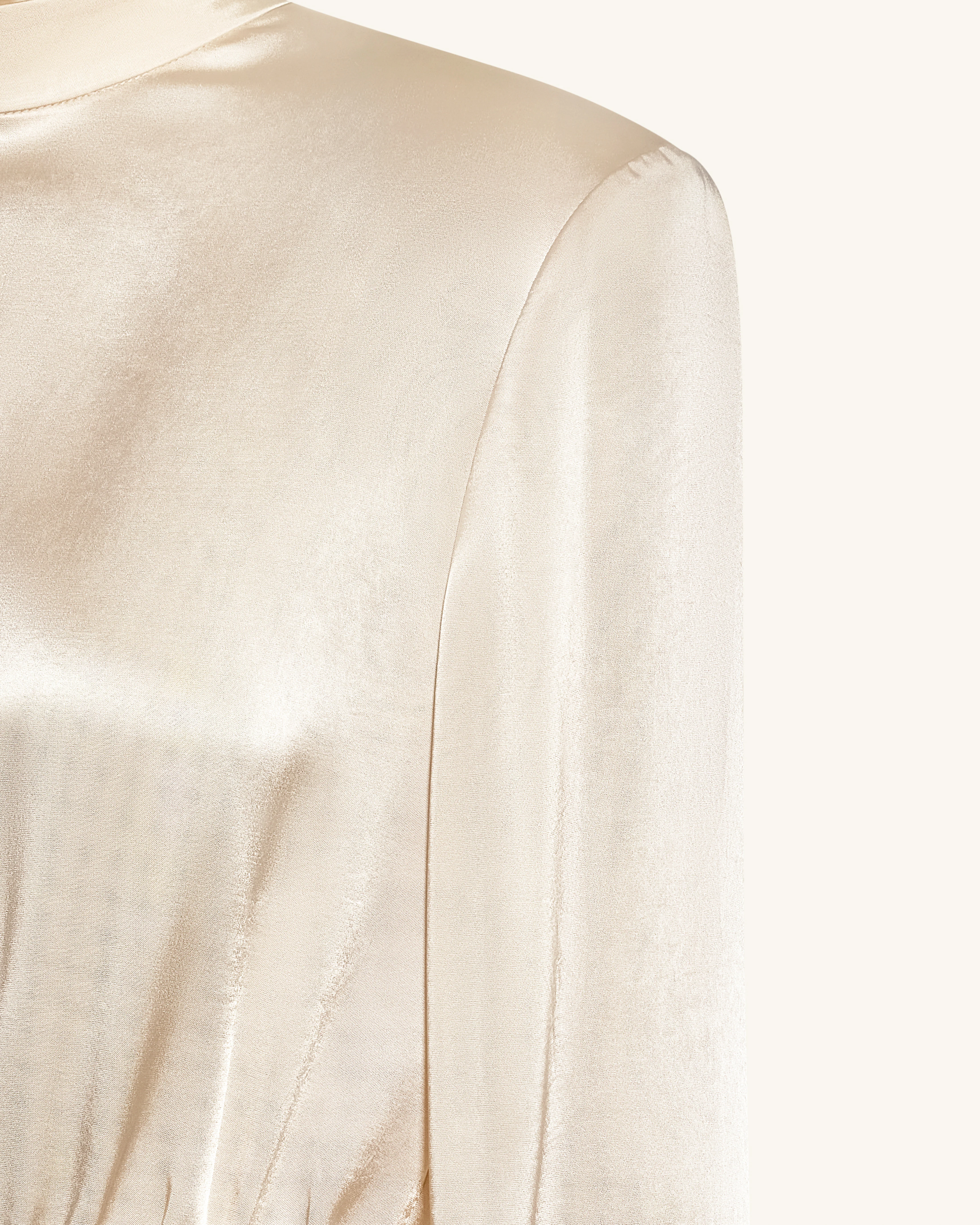 Structured Shoulder Design Satin High-Neck Fitted Maxi Dress - Cream - Image 6