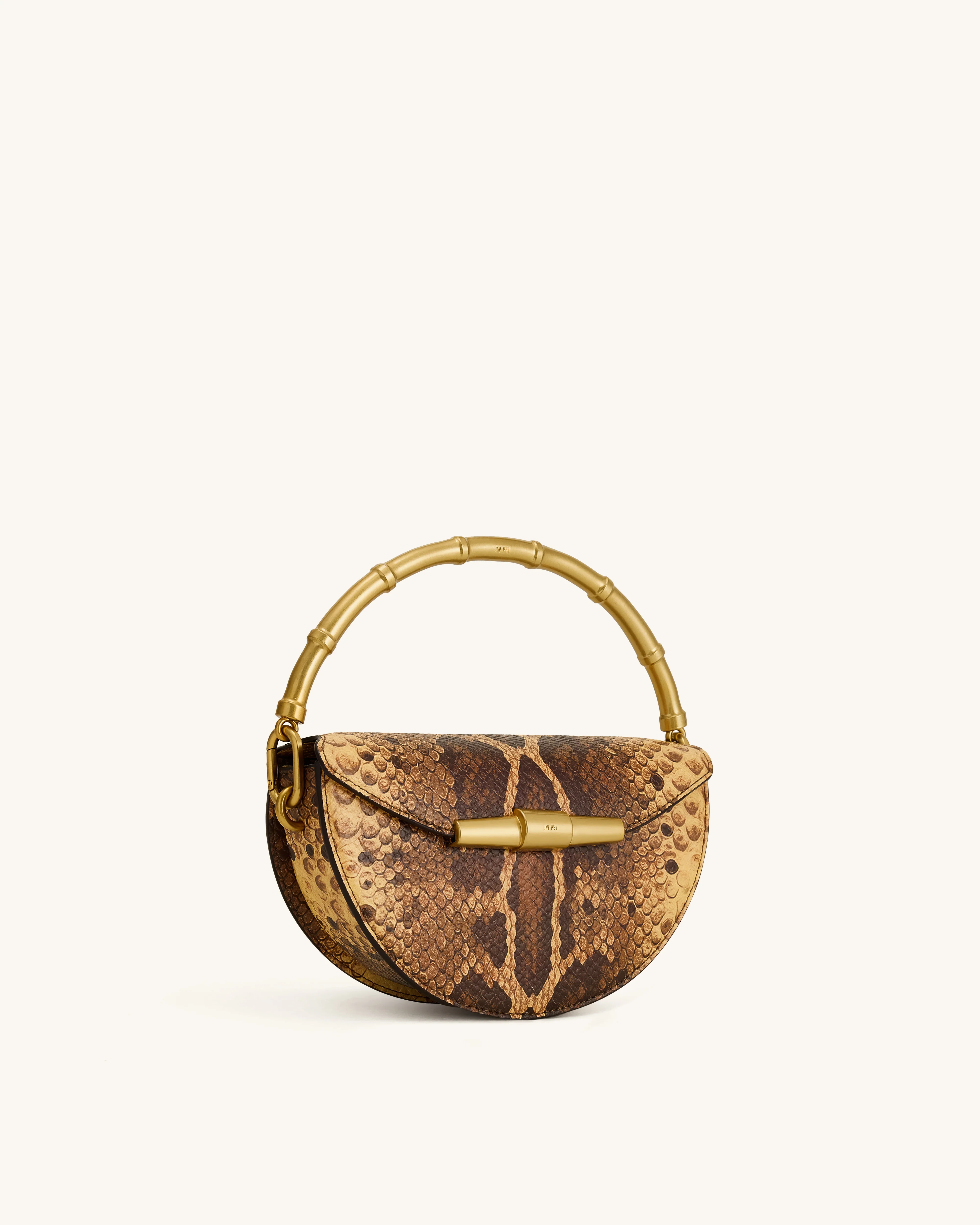 Sylvie Snake Print Half-Moon Top Handle Bag - Yellowish Brown - Image 2