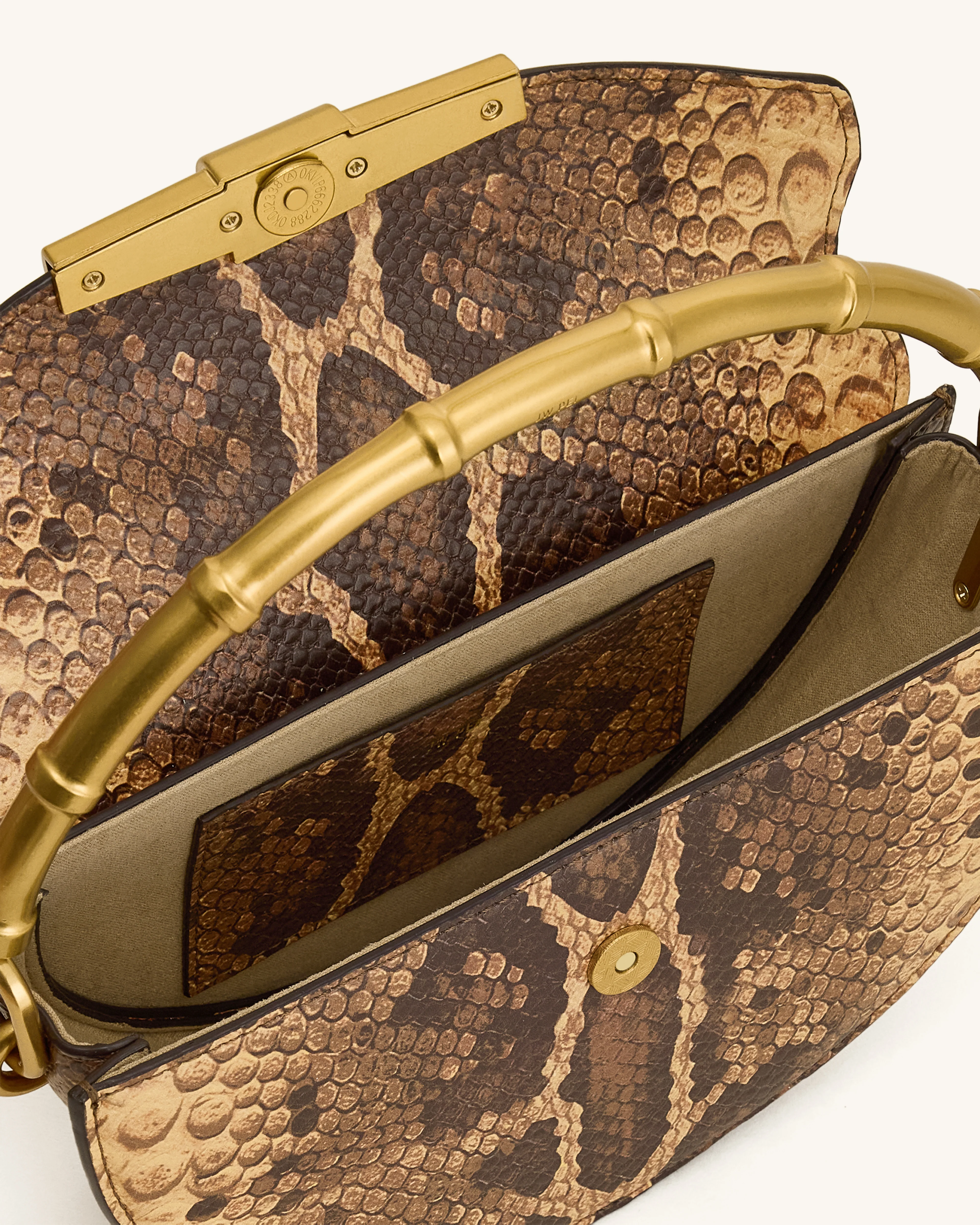 Sylvie Snake Print Half-Moon Top Handle Bag - Yellowish Brown - Image 4