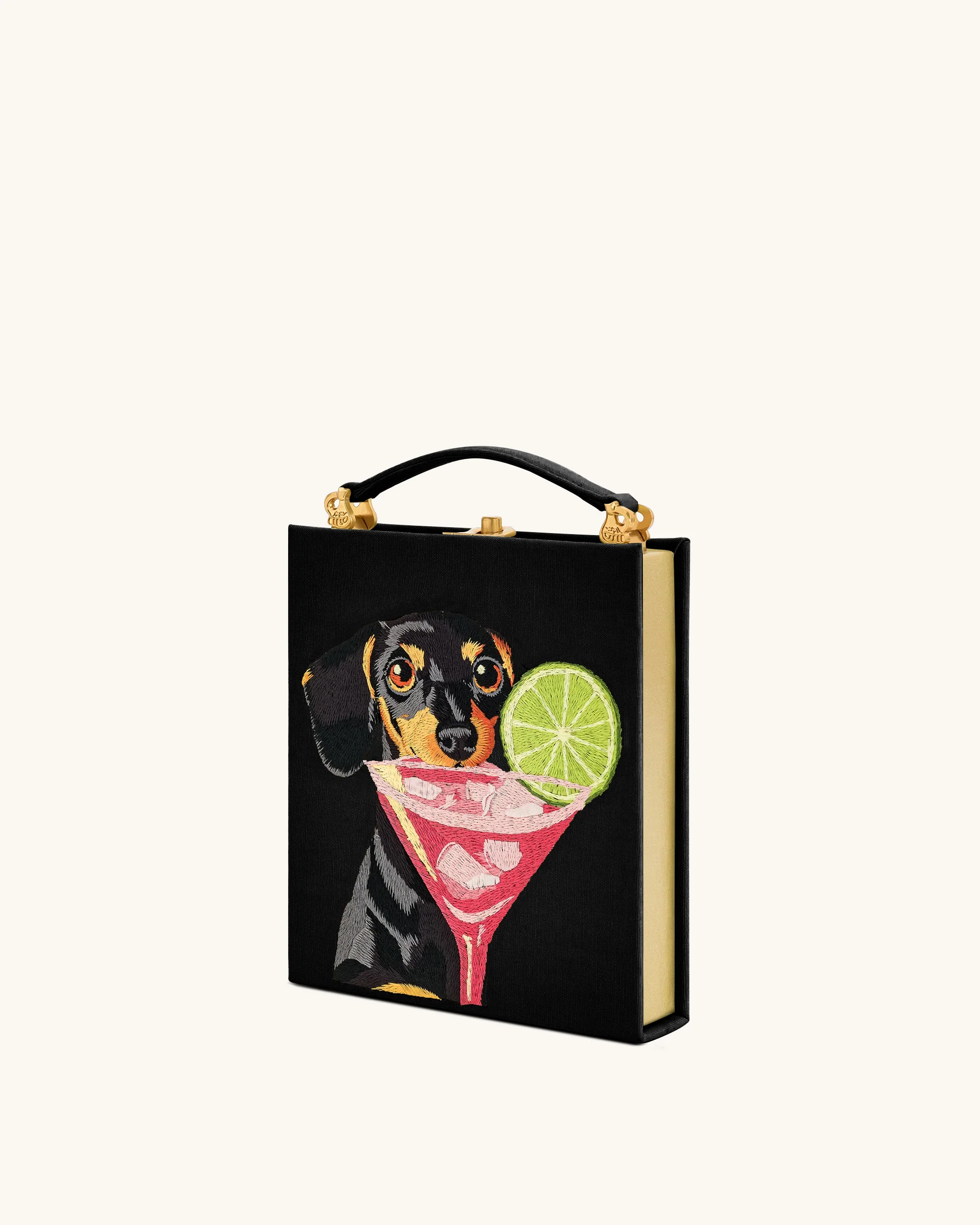 Taya-Puppy Pattern Book Shape Clutch Bag - Black - Image 2