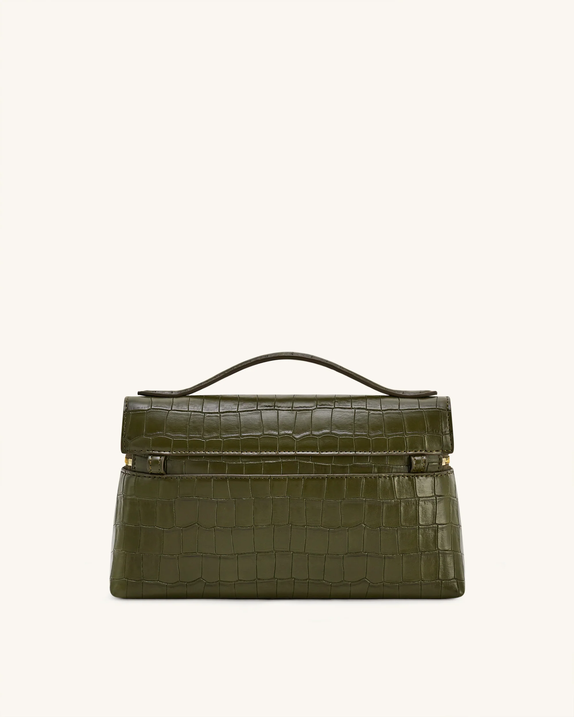 Thea Croc-Embossed Top Handle Bag - Olive Green - Image 3