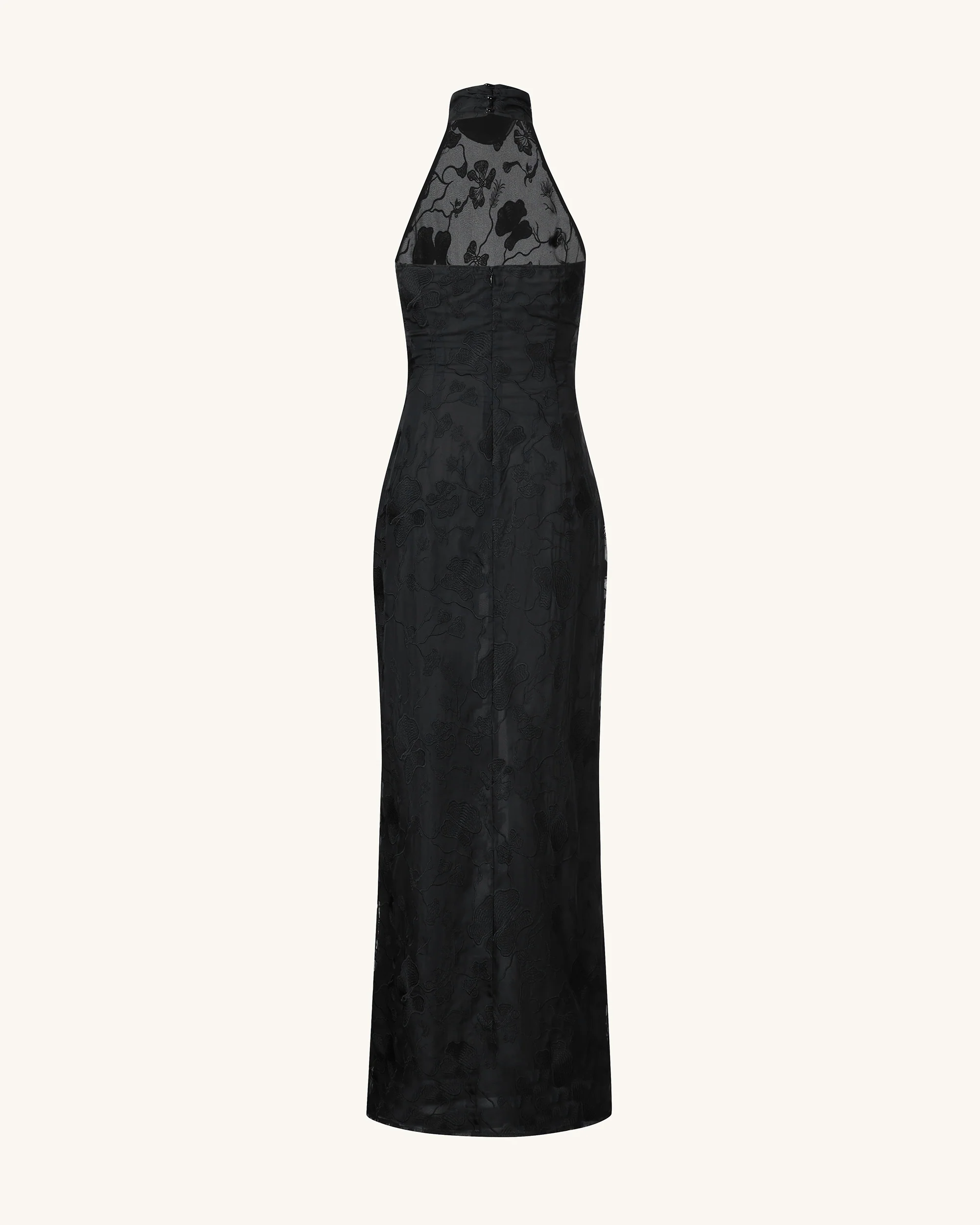 Uliana Black Floral Lace Halterneck Maxi Dress - Black - Image 3