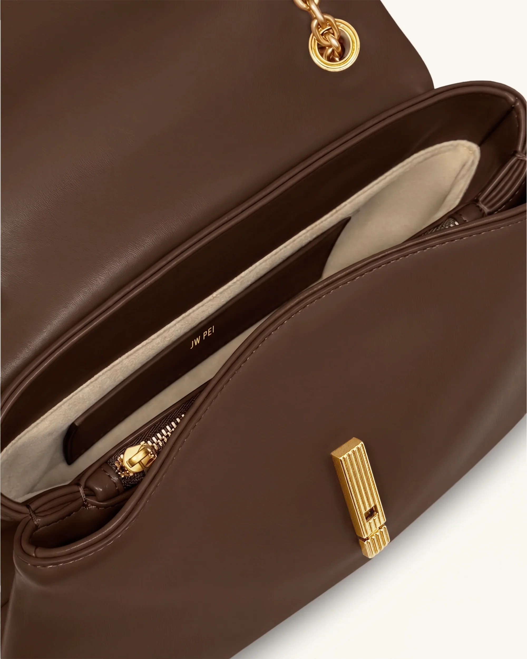 Valerie Chain Flap Shoulder Bag - Dark Brown - Image 4