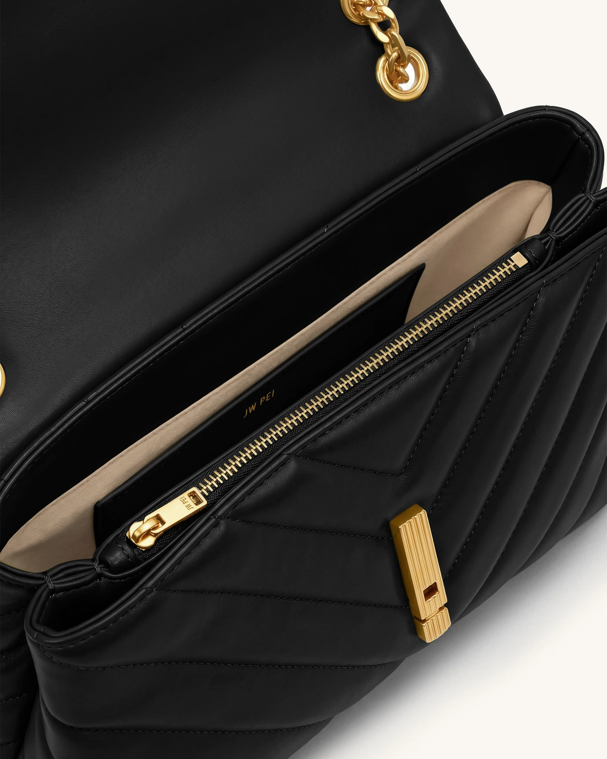 Valerie Quilted Chain Flap Shoulder Bag - Black - Image 4