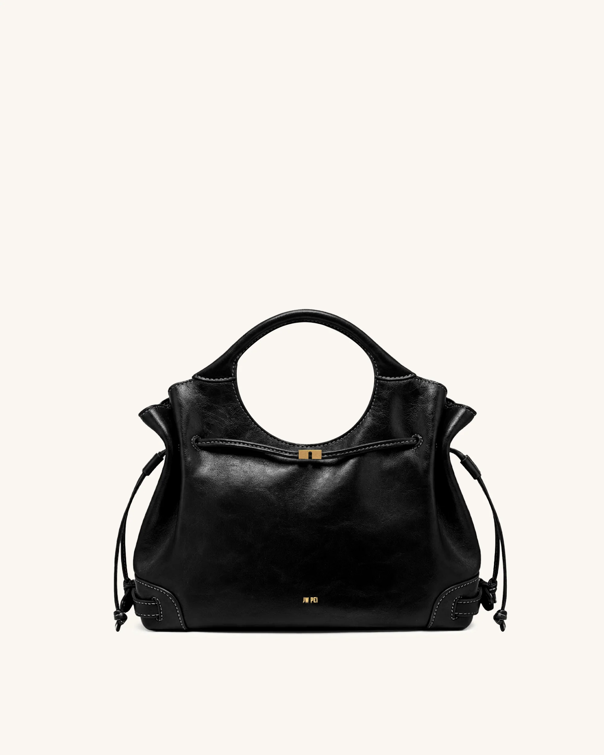 Virelle Waxed Vegan Leather Drawstring Tote Bag - Black - Image 2