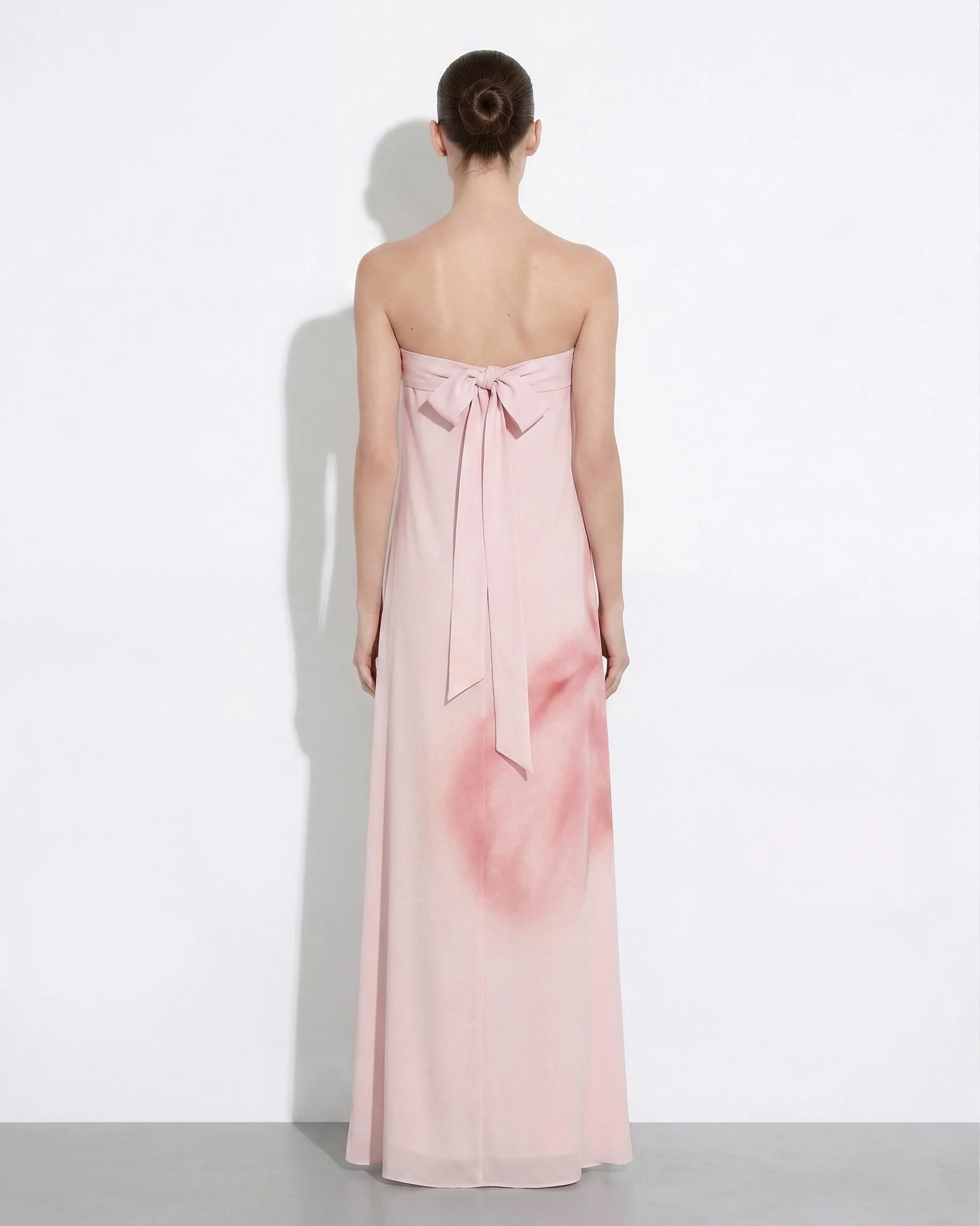 Watercolor Floral Print Strapless Maxi Dress - Pink - Image 2