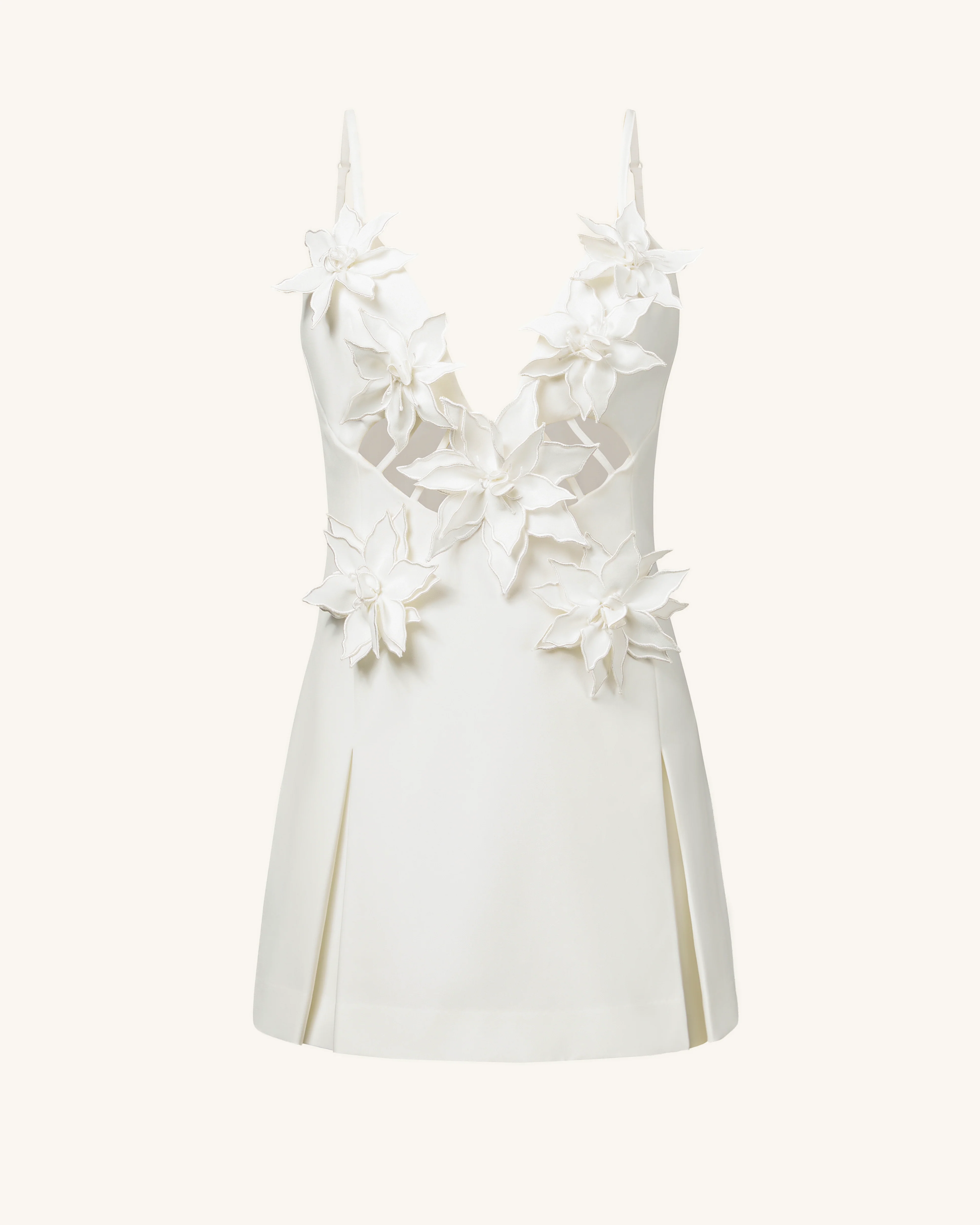 Yuliya White Floral Embellishment V-neckline Mini Dress - White - Image 3