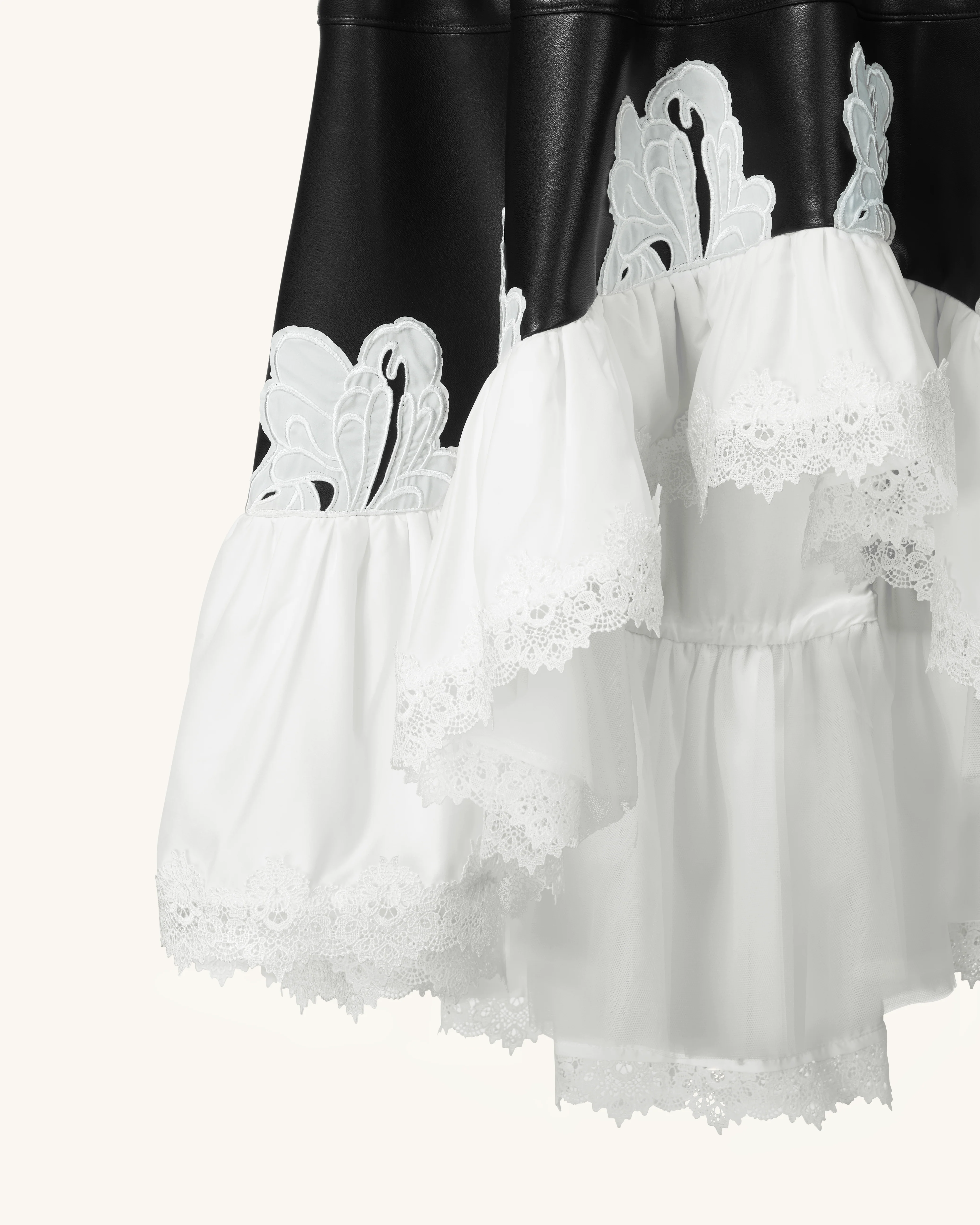 Zora Lace Trim Leather Dress - Black - Image 5